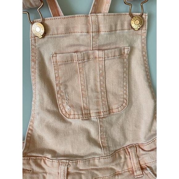 Justice Overalls Shorts Denim Lightly Distressed Peach Color buckles Girls 8 - Picture 7 of 13